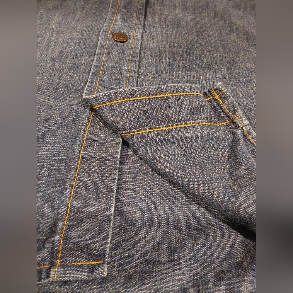Vintage 1970s Levi’s Big E Denim Shirt Orange Tab Size M Made in USA - Picture 9 of 15